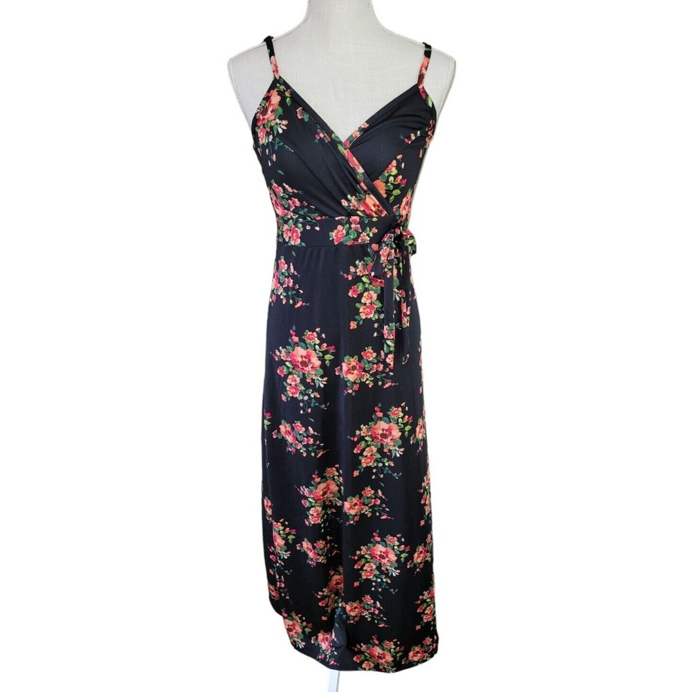 Stilettos USA Women's‎ Maxi Dress Sz S Spaghetti Straps Floral Stretch Side Slit